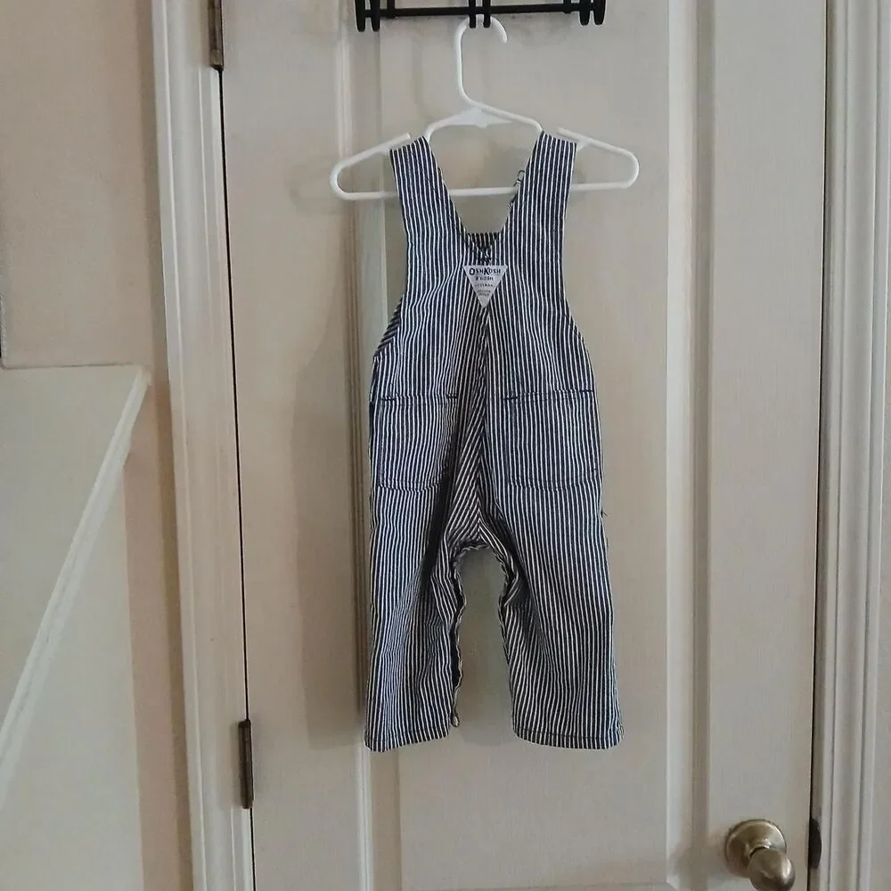 Vintage 90s OshKosh B'gosh Railroad Stripes Hickory Stripe Overalls USA Made 12m